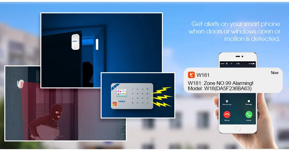 KERUI W184-Capteur de mouvement intelligent Tuya, 4G, WiFi, 101 unité de système d'alarme, sans fil, compatible Alexa, anti-cambriolage, contrôle à domicile