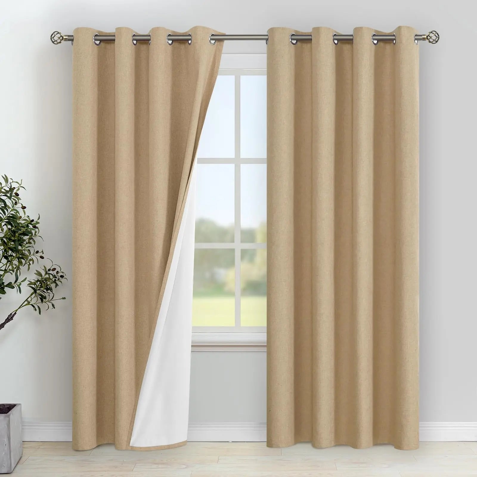 Winter Thermal Insulated Blackout Curtains for Bedroom & Living Room Full-Window Grommets Drapes in Black Blackout Room