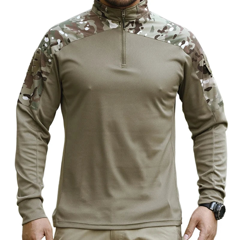 Outdoor Tactical Casual Single Guide Long-Sleeved Frog Suit Breathable Elastic Regular Fit Washed Blank Camouflage