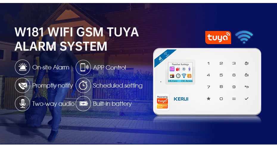 KERUI W181 système d'alarme sécurité maison WIFI GSM alarme Tuya détecteur de mouvement intelligent capteur de porte anti-cambriolage caméra IP travail Alexa Google