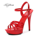Sandales à talons hauts femmes 2026 nouvelle mode d'été 13 cm filet sauvage rouge sexy talons hauts talons fins montrer chaussures pôle danse striptease