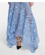 Robe en dentelle bleue mature légère, robe irrégulière, coupe haute et basse, longue, à la mode