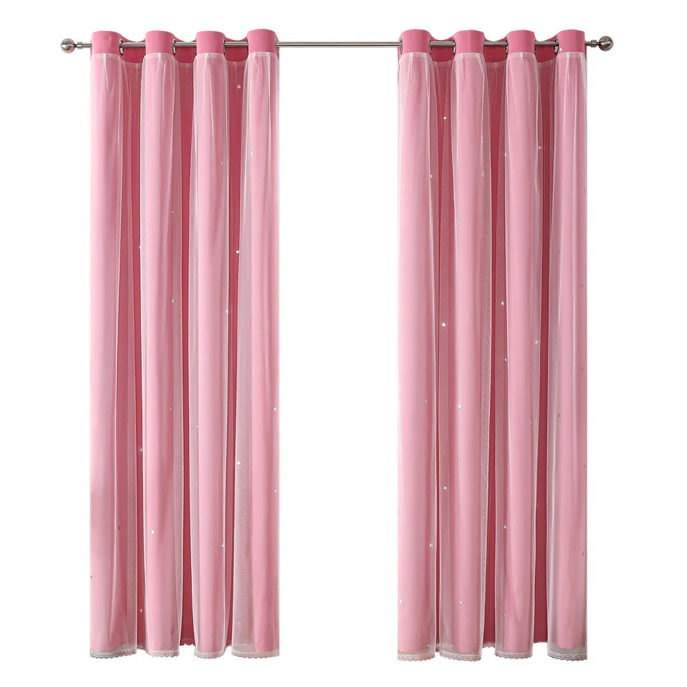 Cross-border for Exclusive Customized Polyester Lace Double-layer Sheer Curtains Grommet Left/Right Biparting Open Curtains