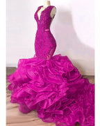 Robe de Soirée de Forme Sirène en Dentelle, Tenue Luxueuse, Bleu Royal, Perlée, à Volants Astronomiques Bouffants, Longue, de Bal, Sexy, pour Donura