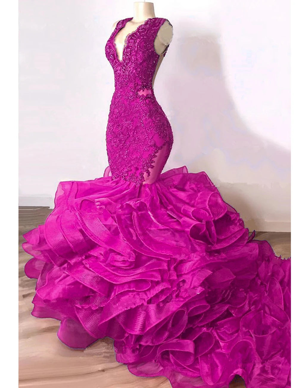 Robe de Soirée de Forme Sirène en Dentelle, Tenue Luxueuse, Bleu Royal, Perlée, à Volants Astronomiques Bouffants, Longue, de Bal, Sexy, pour Donura