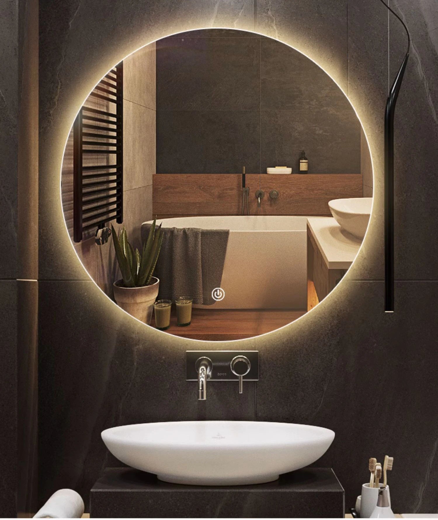 Customized Circular Bathroom LED Wall Mirror Factory Wall Mounted Backlight Mirror Hotel Adjustable Brightness Color Temperature