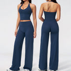 CIYING Women High Waisted Wide Leg Yoga Pants and Crop Top Set Custom Wide Leg Yoga Pants Vest Crop Top Casual Pants Set
