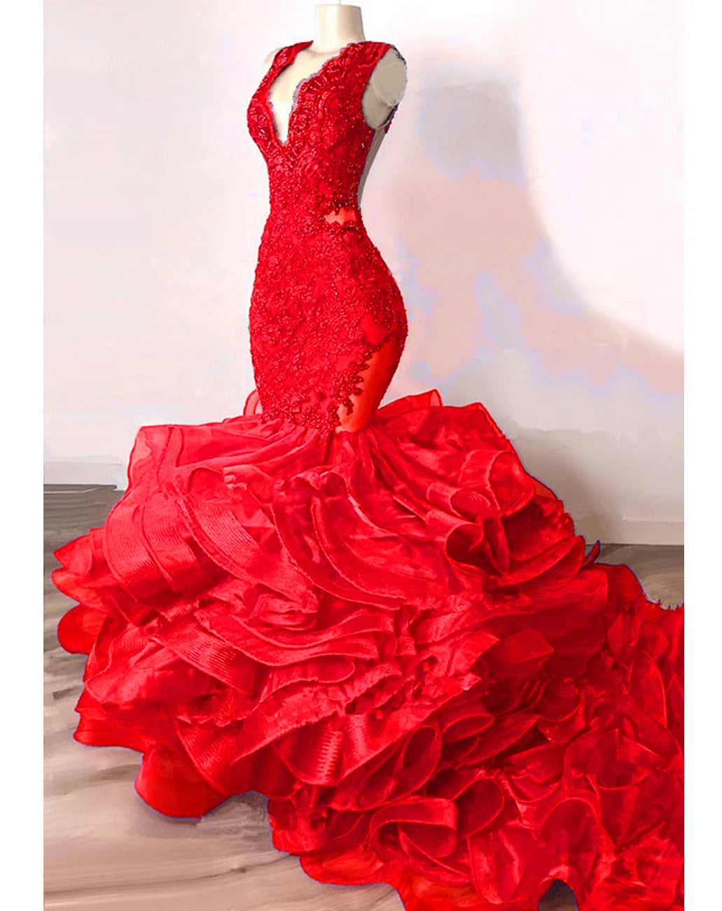 Robe de Soirée de Forme Sirène en Dentelle, Tenue Luxueuse, Bleu Royal, Perlée, à Volants Astronomiques Bouffants, Longue, de Bal, Sexy, pour Donura