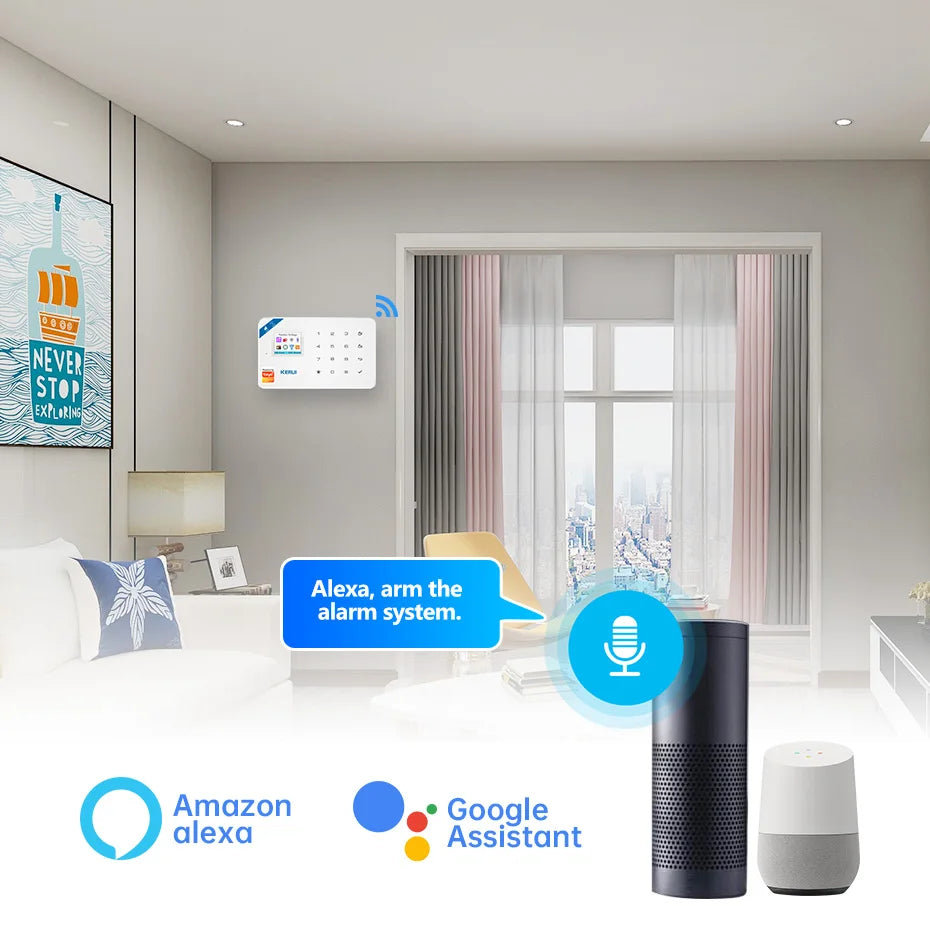 KERUI W184-Capteur de mouvement intelligent Tuya, 4G, WiFi, 101 unité de système d'alarme, sans fil, compatible Alexa, anti-cambriolage, contrôle à domicile