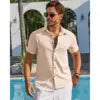 2026 Men's Linen Button Down Shirt 100% Cotton Short Sleeve Casual Lightweight Summer Beach Wedding Tops Size 6XL