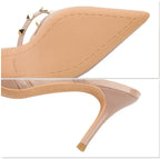Mode Rivet sans lacet femmes pantoufles nouvel été bout pointu talons hauts chaussures fête en cuir verni creux Sexy femme sandale robe