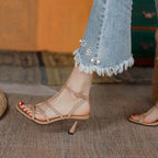 Sandales à Lanières de Rinçage pour Femme, Estivale, Sexy, ix, Parka Ouverte, Talons Hauts, Mode, Beige, Abricot, Un Mot, 2026