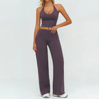 CIYING Women High Waisted Wide Leg Yoga Pants and Crop Top Set Custom Wide Leg Yoga Pants Vest Crop Top Casual Pants Set