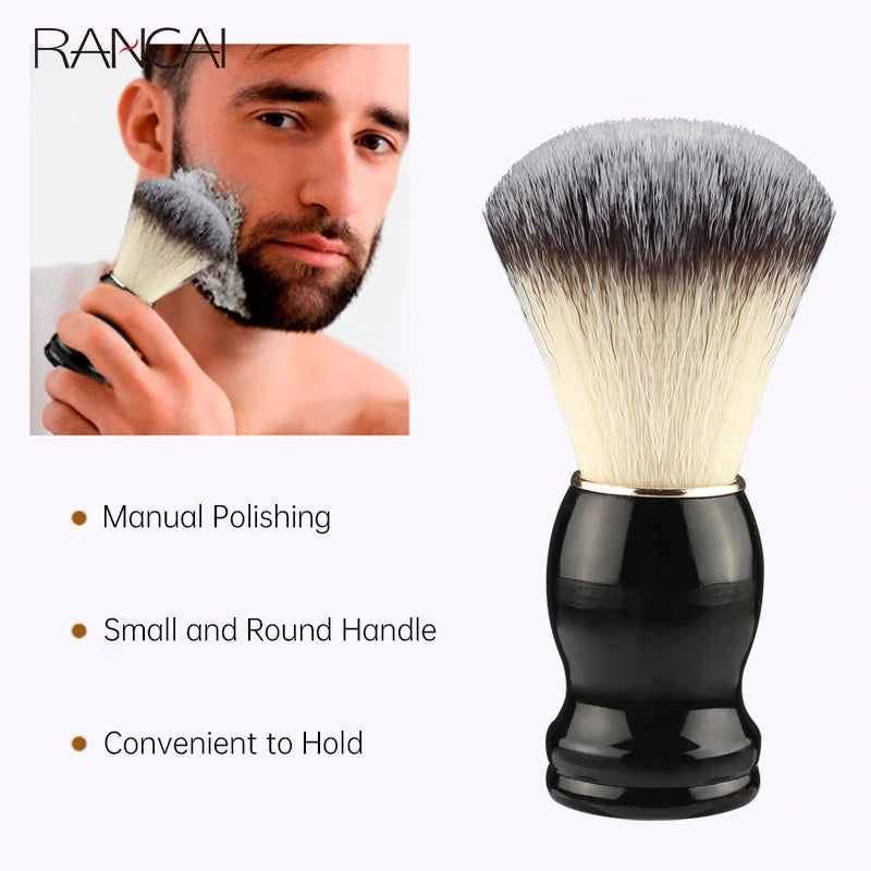 Brosse à barbe pinceaux de maquillage RANCAI – brosse à barbe avec manche en bois pour hommes, 1 pièce, accessoire de maquillage, pour Salon de coiffure, rasage moussant, ensemble d'outils de nettoyage du visage