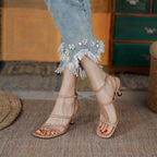 Sandales à Lanières de Rinçage pour Femme, Estivale, Sexy, ix, Parka Ouverte, Talons Hauts, Mode, Beige, Abricot, Un Mot, 2026