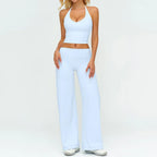 CIYING Women High Waisted Wide Leg Yoga Pants and Crop Top Set Custom Wide Leg Yoga Pants Vest Crop Top Casual Pants Set