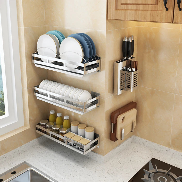 Factory Wholesale Custom Diy Kitchen 304 Stainless Steel Wall Dish Spice Racks Rust-proof Shelf