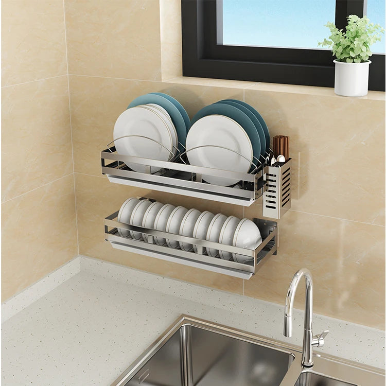 Factory Wholesale Custom Diy Kitchen 304 Stainless Steel Wall Dish Spice Racks Rust-proof Shelf