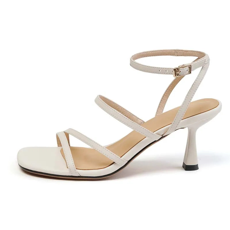 Sandales à Lanières de Rinçage pour Femme, Estivale, Sexy, ix, Parka Ouverte, Talons Hauts, Mode, Beige, Abricot, Un Mot, 2026