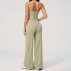 CIYING Women High Waisted Wide Leg Yoga Pants and Crop Top Set Custom Wide Leg Yoga Pants Vest Crop Top Casual Pants Set