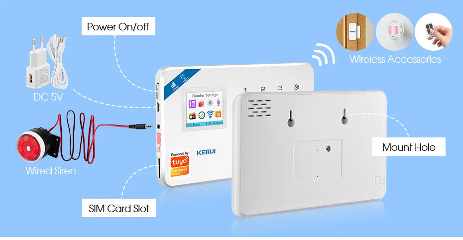 KERUI W181 Kit de système d'alarme WIFI GSM avec capteur de porte/fenêtre pour la sécurité à domicile Support Alexa Tuya application intelligente télécommande