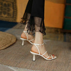 Sandales à Lanières de Rinçage pour Femme, Estivale, Sexy, ix, Parka Ouverte, Talons Hauts, Mode, Beige, Abricot, Un Mot, 2026