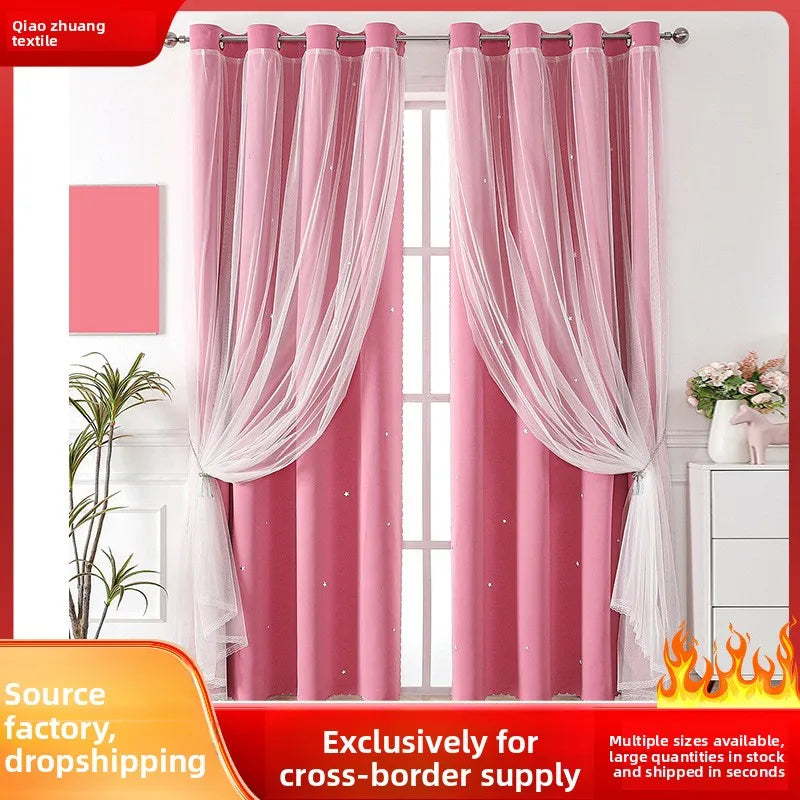 Cross-border for Exclusive Customized Polyester Lace Double-layer Sheer Curtains Grommet Left/Right Biparting Open Curtains