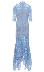 Robe en dentelle bleue mature légère, robe irrégulière, coupe haute et basse, longue, à la mode