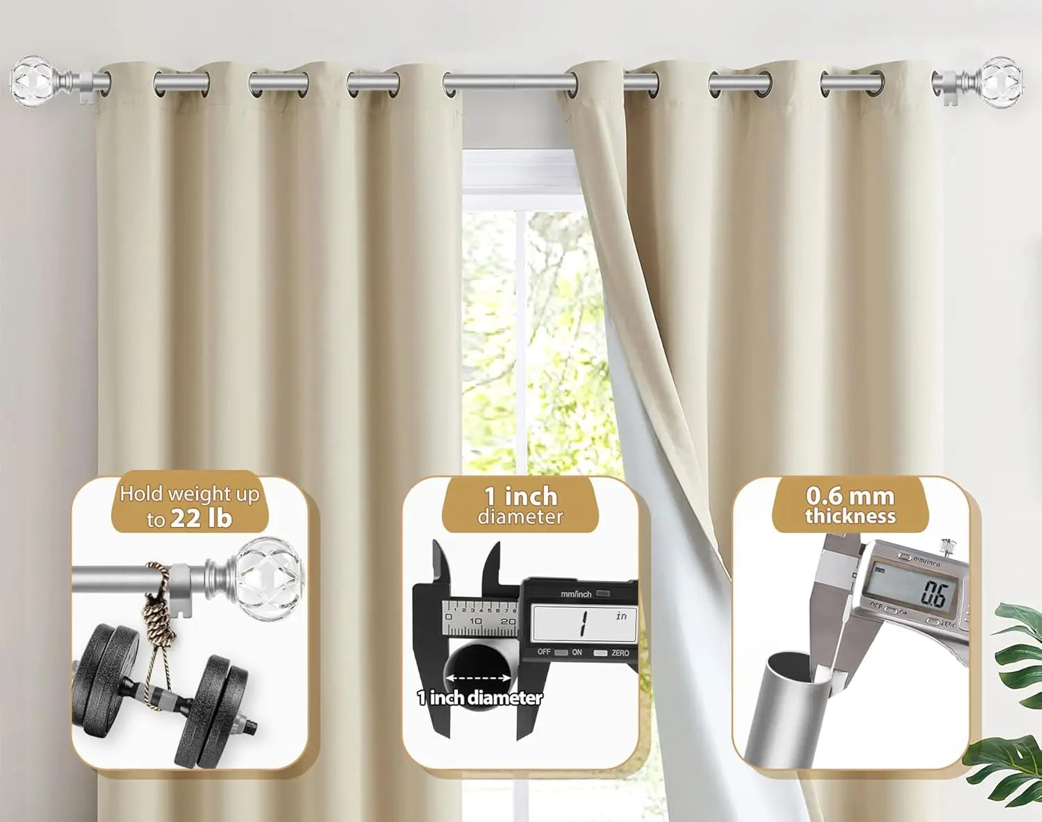 Heavy-Duty Curtain Rod Triple Curtain Rods Double Extendable Curtain Support 60 Pieces End Cap Curtain Rod Curtain Tension Rod