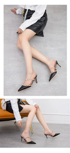 Mode Rivet sans lacet femmes pantoufles nouvel été bout pointu talons hauts chaussures fête en cuir verni creux Sexy femme sandale robe