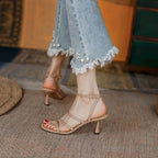 Sandales à Lanières de Rinçage pour Femme, Estivale, Sexy, ix, Parka Ouverte, Talons Hauts, Mode, Beige, Abricot, Un Mot, 2026
