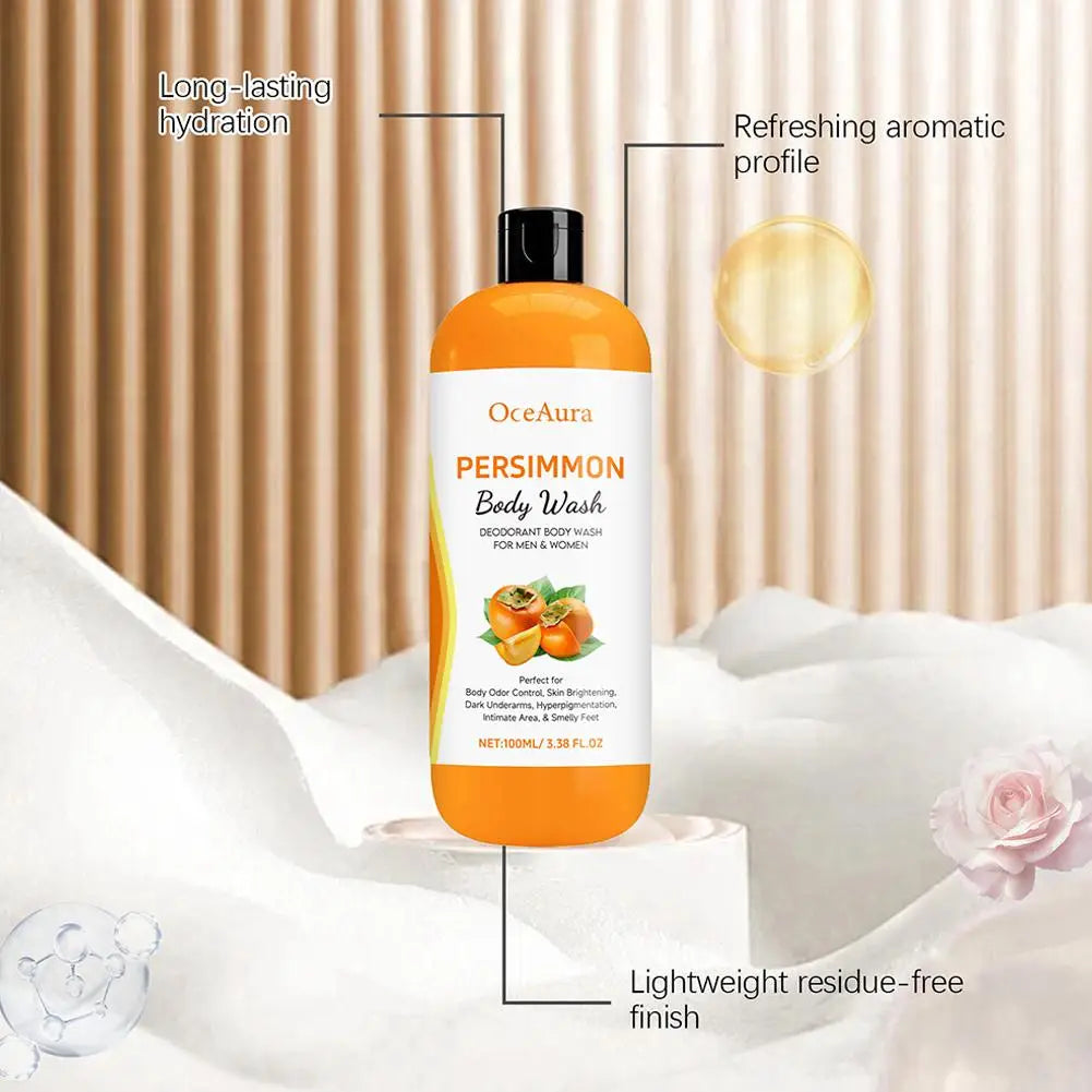 Gel Douche Exfoliant au Kaki 100ml – Hydratant, Nettoyant, Lissant, Anti-Odeurs Corporelles – Produits de Bain