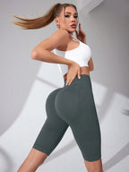 Short de Yoga taille haute sans couture pour femmes, tricoté, Slim, pour entraînement, course à pied, Leggings esthétiques linéaires, extensible, levage des hanches