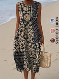 Robe midi décontractée bohème florale sans manches pour femme 2026 avec poches, coupe ample et fluide, style rustique campagnard