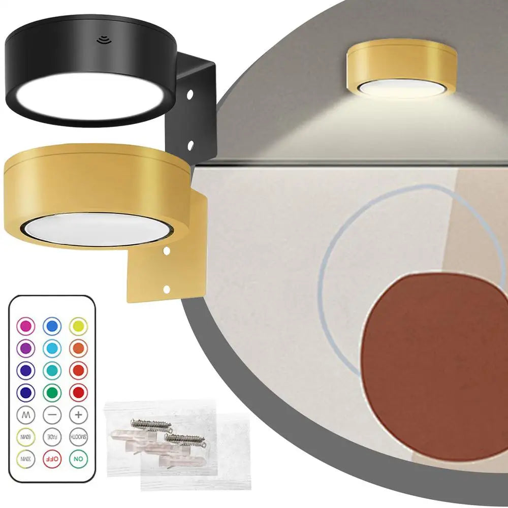 Applique murale LED magnétique, lumières magnétiques à intensité variable, 360 °   Lampe de nuit de projecteur d'armoire de télécommande tactile de rotation