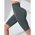 Short de Yoga taille haute sans couture pour femmes, tricoté, Slim, pour entraînement, course à pied, Leggings esthétiques linéaires, extensible, levage des hanches
