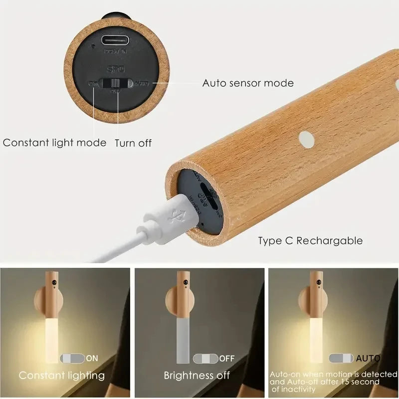 Applique murale magnétique LED Rechargeable avec capteur de mouvement intelligent, veilleuse Portable pour couloir, chambre à coucher, escaliers, armoires de salle de bains, décoration