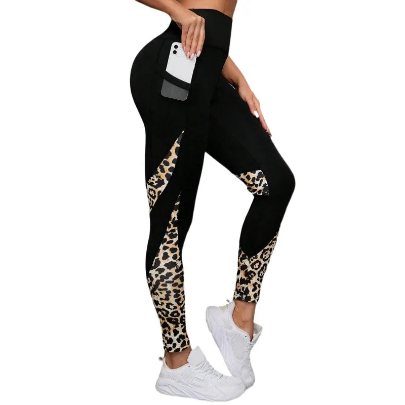 Femmes imprimé Yoga Leggings léopard épissage ensemble Leggings taille haute bout à bout mode Fitness course avec poche Legging