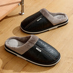 Grande taille hiver décontracté chaussons pour hommes intérieur imperméable en cuir PU maison chaussures fourrure plat chaud mode chambre Houseshoes