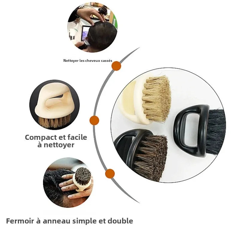 Brosse à barbe professionnelle pour hommes-brosse à poils de sanglier brosse de nettoyage de barbe petite et ronde-peigne à poils à manche noir