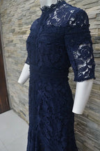 Robe en dentelle bleue mature légère, robe irrégulière, coupe haute et basse, longue, à la mode