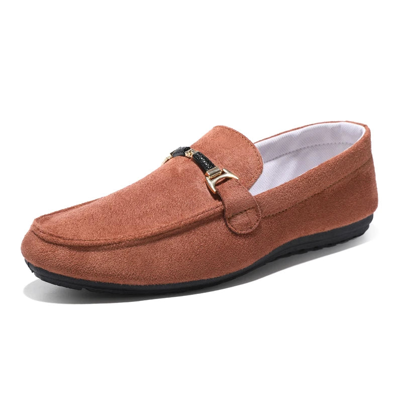 Mocassins en daim bleu pour hommes, chaussures de conduite plates respirantes, mocassins souples à enfiler, chaussures décontractées en cuir faites à la main, printemps et été