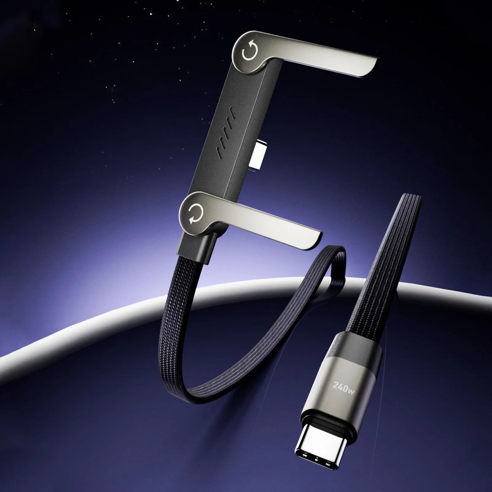 Câble de données pliable 1,5 m 240/65W avec support de téléphone intégré, support invisible, câble de charge rapide pour