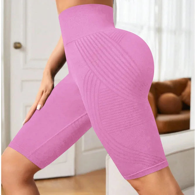 Short de Yoga taille haute sans couture pour femmes, tricoté, Slim, pour entraînement, course à pied, Leggings esthétiques linéaires, extensible, levage des hanches
