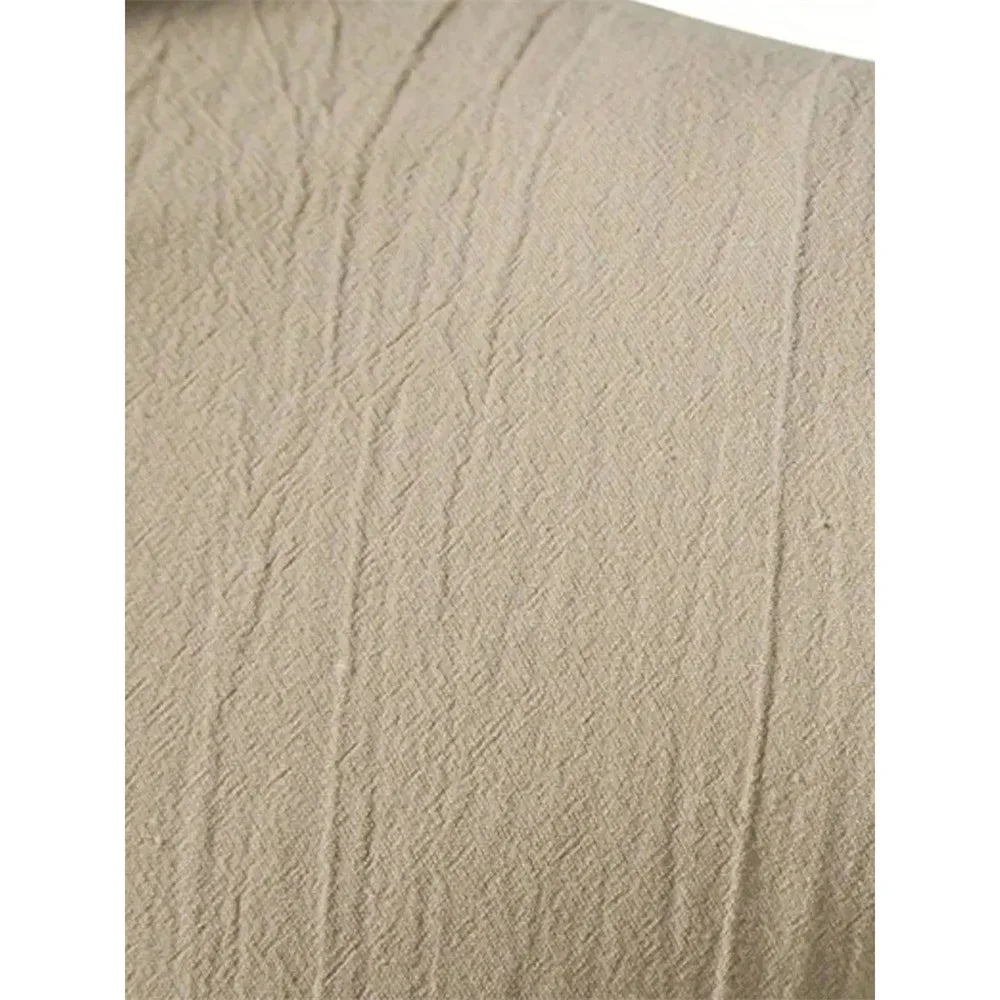 Chemise rétro à manches courtes pour hommes, en coton et lin, légère, respirante, couleur unie, hauts à la mode, col en v Pirate, chemises élégantes pour hommes