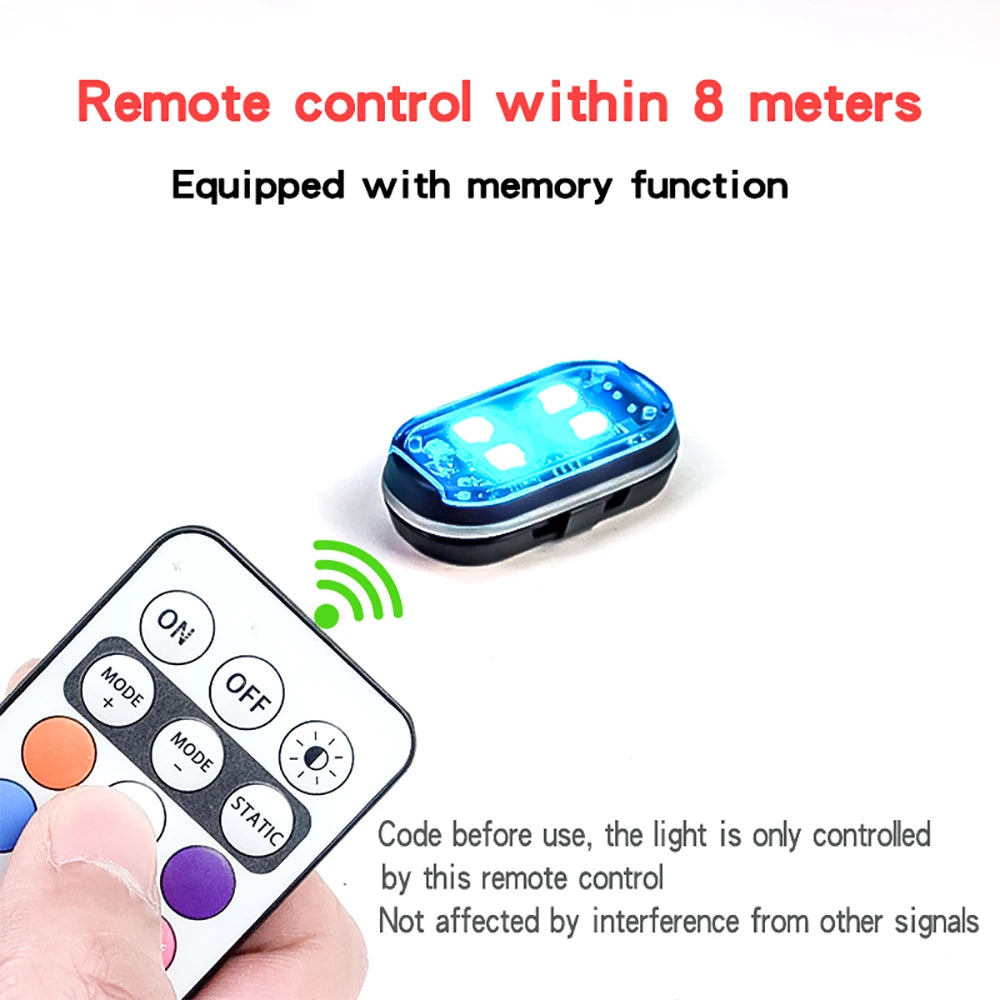 Lumières stroboscopiques LED sans fil, lumière d'ambiance de décoration de voiture, lumières Led rechargeables 8 couleurs, voyant d'avertissement Anti-Collision, 2/4 pièces