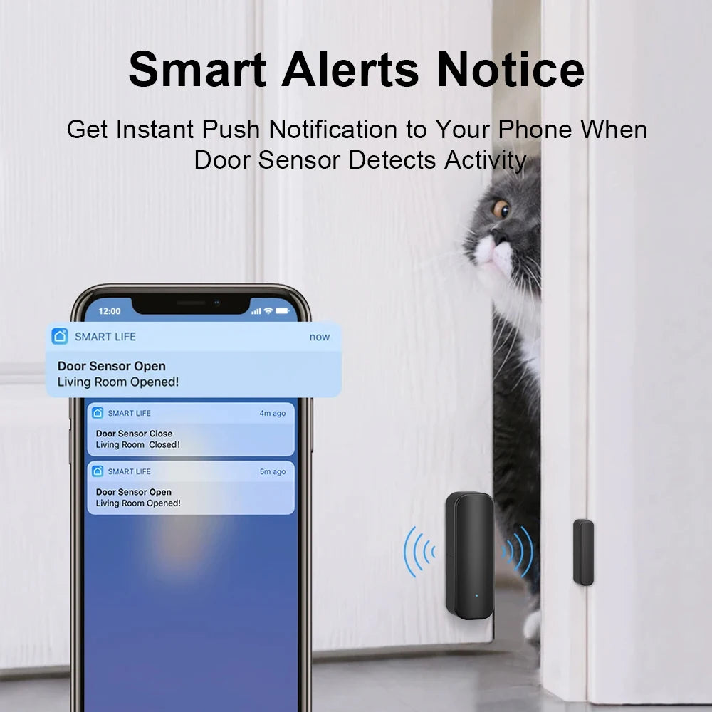 Capteur de porte et de fenêtre Tuya Zigbee, système d'alarme de sécurité pour maison intelligente, application, alarme à distance, commande vocale, noir/blanc