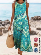 Robe midi décontractée bohème florale sans manches pour femme 2026 avec poches, coupe ample et fluide, style rustique campagnard