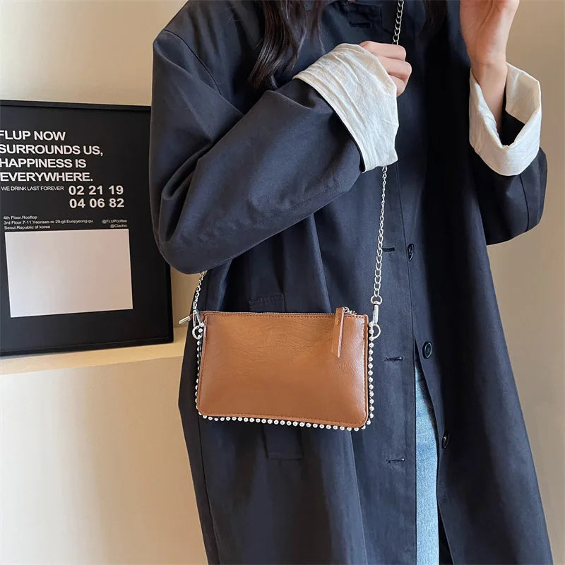 Sacs à bandoulière Design de couleur unie pour femmes chaîne de mode sacs à Main de téléphone portable Sac à bandoulière de mode Sac A Main femme
