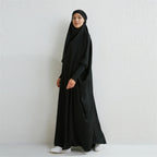 Abaya musulman à capuche manches smockées une pièce Robe de prière femmes Jilbab vêtements islamiques dubaï saoudien Robe noire modestie turque